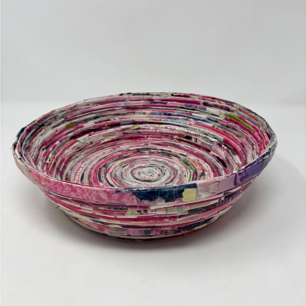 Vietnamese Recycled Paper Bowl Decorative Folded Magazine Pages 10"x 3"